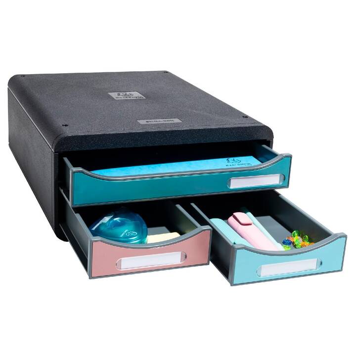 EXACOMPTA Büroschubladenbox Skandi (A4+, A4, 34.7 cm  x 27.8 cm  x 13 cm, Schwarz, Mehrfarbig)