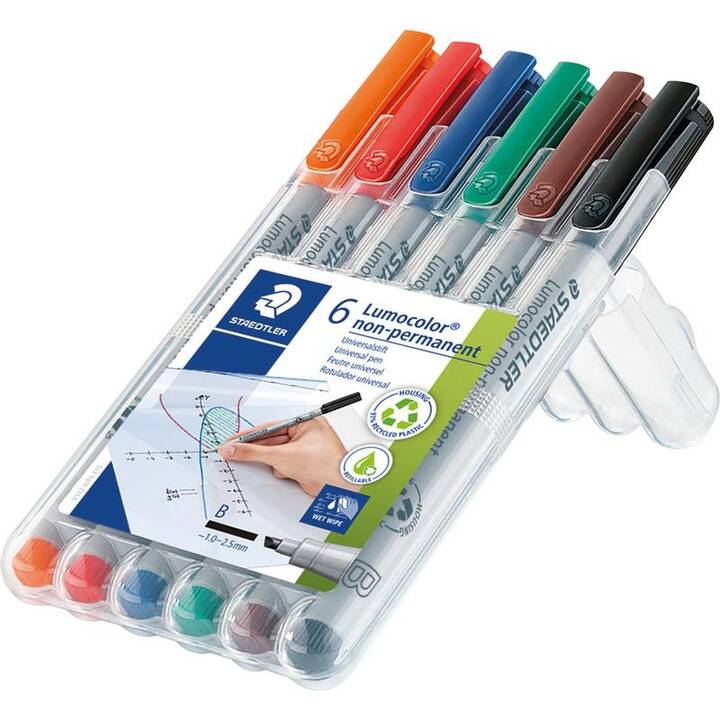 STAEDTLER Folienschreiber Lumocolor 312 (Braun, Orange, Schwarz, Grün, Rot, Blau, 6 Stück)