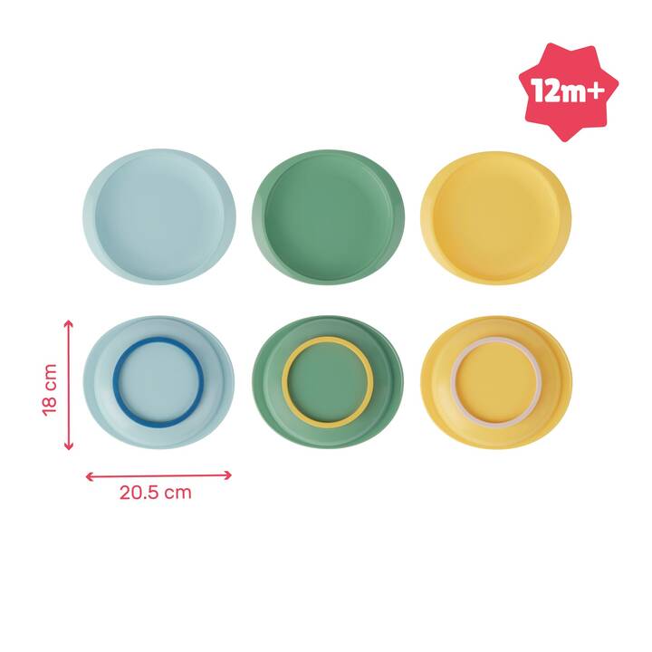 BADABULLE Set de vaisselle pour enfants (Jaune, Vert, Bleu)