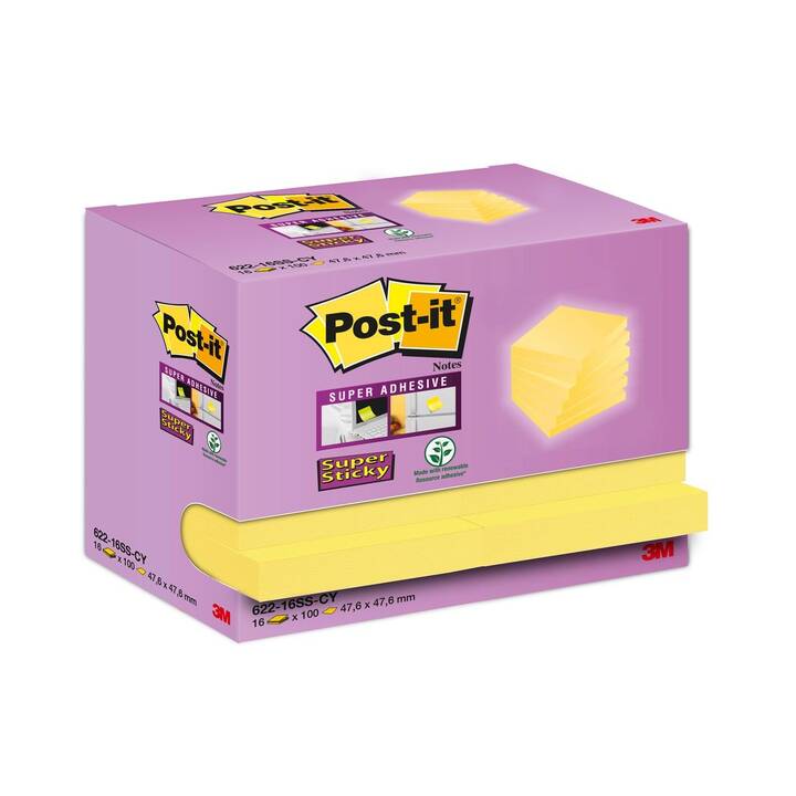 POST-IT Haftnotizen Super Sticky Tower (16 x 90 Blatt, Gelb)