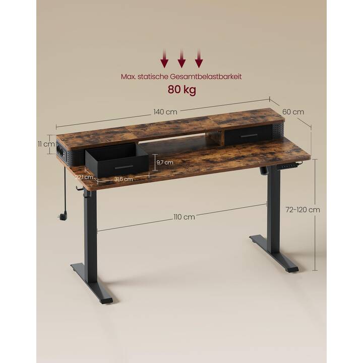 SONGMICS tavolo per computer (1400 mm x 600 mm, Marrone, Grigio, Nero, Bianco)