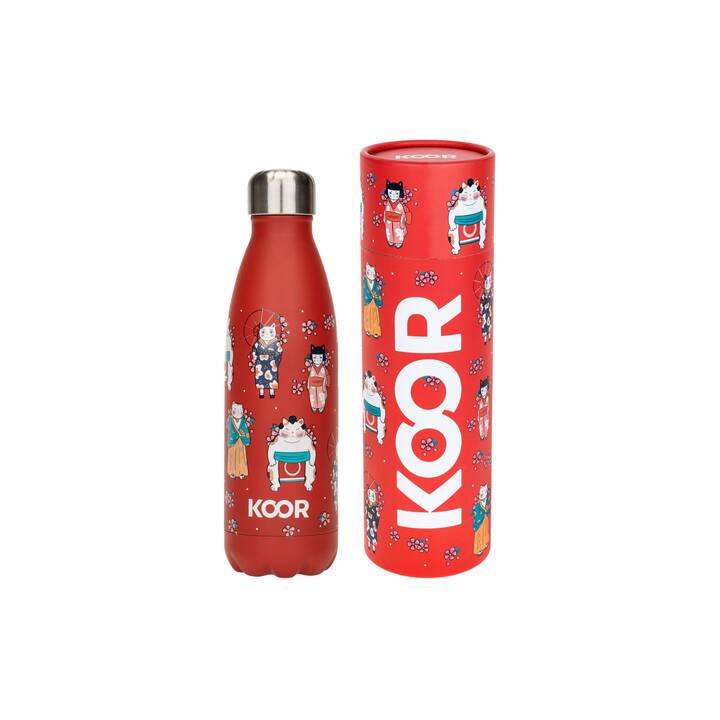 KOOR Thermo Trinkflasche Japanese Cats (0.5 l, Rot, Weiss)