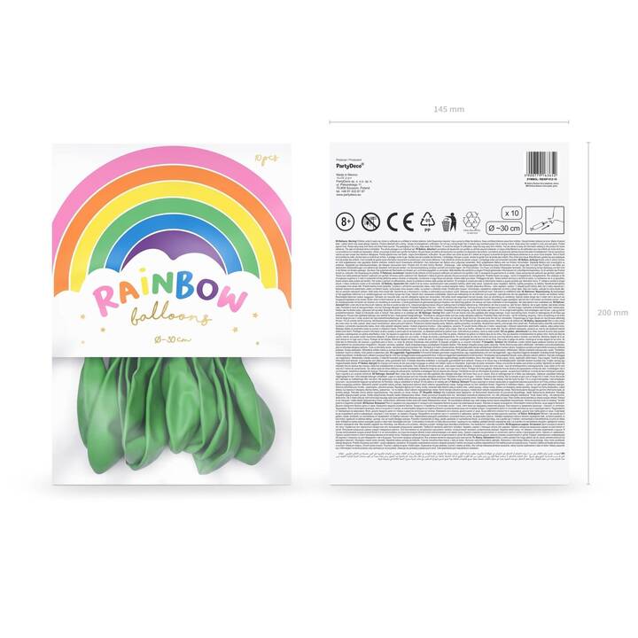 PARTYDECO Ballon Uni Rainbow (30 cm, 10 Stück)