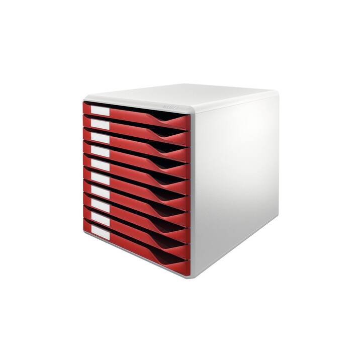 LEITZ Büroschubladenbox (28.5 cm  x 35.5 cm  x 29 cm, Bordeaux, Weiss)
