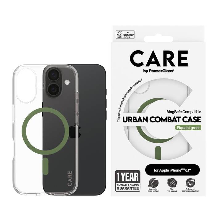 CARE Backcover MagSafe Flagship (iPhone 16, Transparent, Grün)