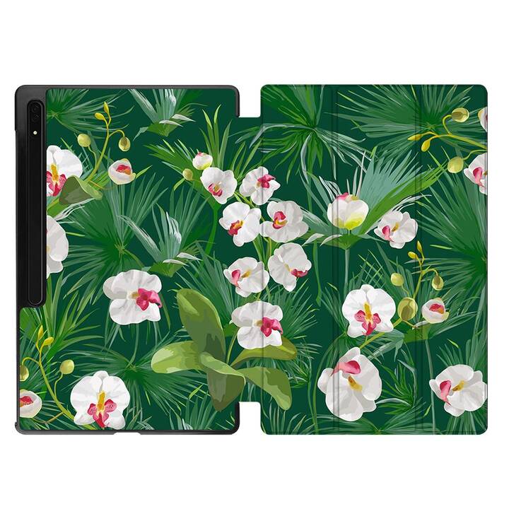 EG Housse (11", Galaxy Tab S9, Fleurs, Vert)