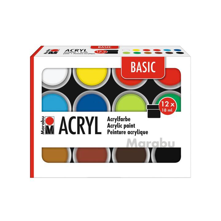 MARABU Acrylfarbe Basic Set (12 x 18 ml, Mehrfarbig)