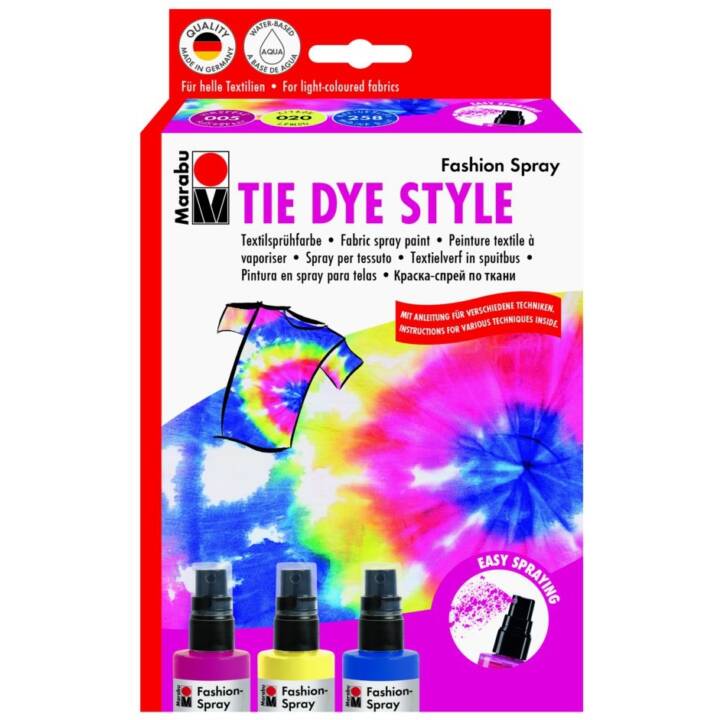 MARABU Textile couleur Tie Dye Style Set (3 x 100 ml, Jaune, Bleu, Rose, Multicolore)