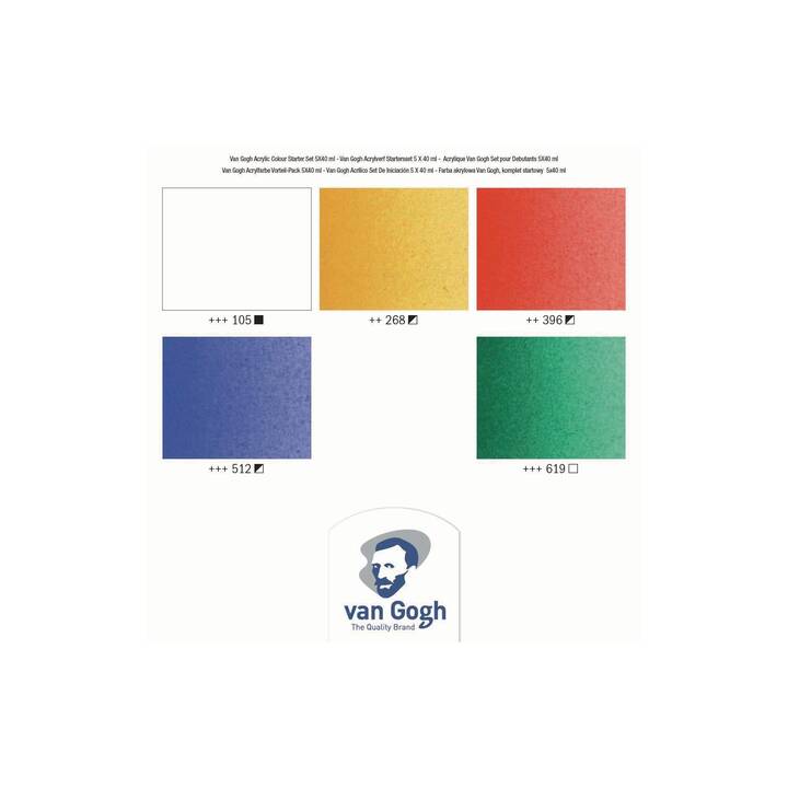 VAN GOGH Couleur acrylique Starter-Set Set (5 x 40 ml, Jaune, Bleu foncé, Vert, Bleu, Rouge, Blanc, Multicolore)