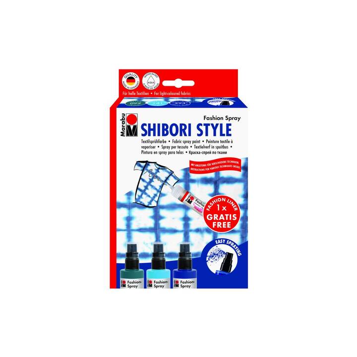 MARABU Textile couleur Shibori Style Set (3 x 100 ml, Bleu foncé, Bleu clair, Vert, Bleu, Multicolore)