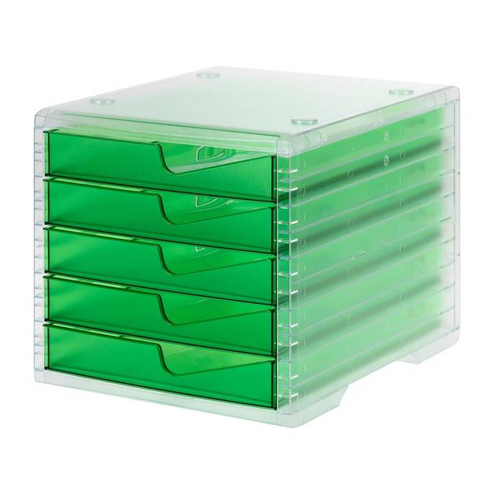 STYRO Büroschubladenbox (A4, C4, 27 cm  x 34 cm  x 25.5 cm, Transparent, Grün)