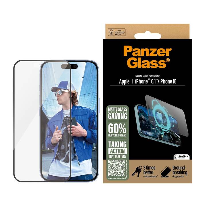 PANZERGLASS Displayschutzglas Ultra Wide Fit Gaming (iPhone 15, iPhone 16, 1 Stück)