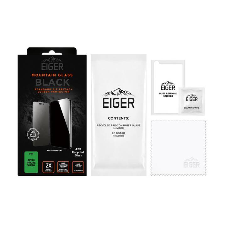 EIGER Displayschutzglas Black (iPhone 16 Pro, 1 Stück)