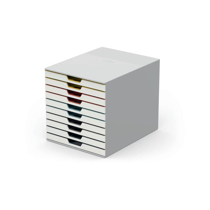 DURABLE Cassettiera da scrivania Varicolor Mix 10 (A4, 28 cm  x 35.6 cm  x 29.2 cm, Grigio, Bianco, Multicolore)