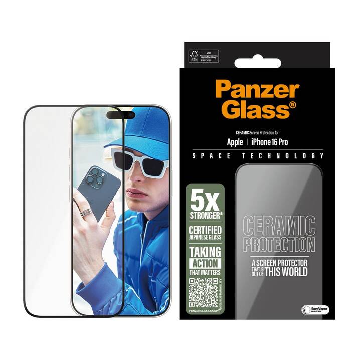 PANZERGLASS Displayschutzglas Ultra Wide Fit Ceramic (iPhone 16 Pro, 1 Stück)