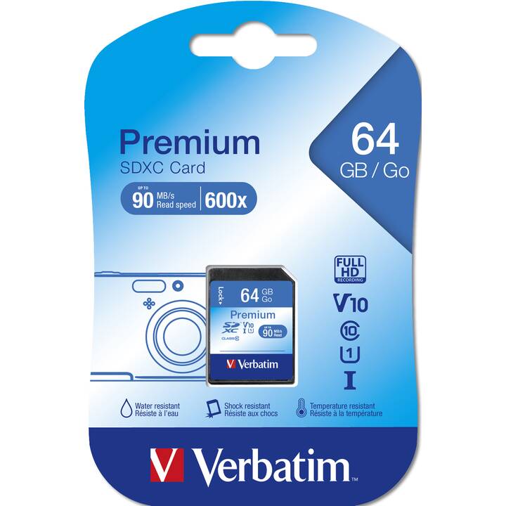 VERBATIM SDXC Premium (Class 10, 64 GB, 90 MB/s)
