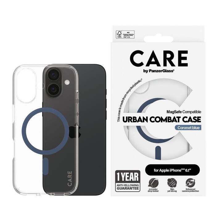 CARE Backcover MagSafe Flagship (iPhone 16, Transparent, Bleu)