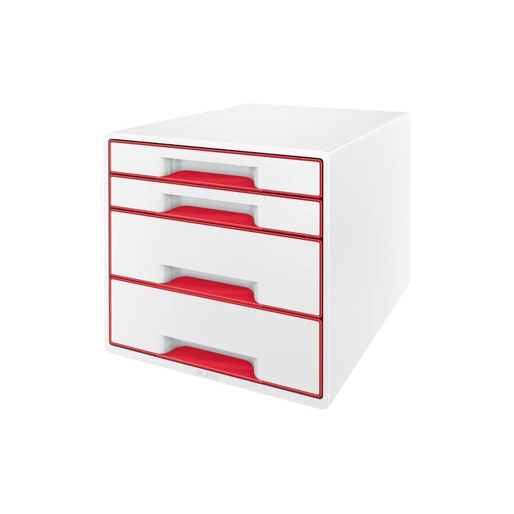 LEITZ Cassettiera da scrivania Wow Cube (A4+, 28.7 cm  x 27 cm  x 36.3 cm, Rosso, Bianco)