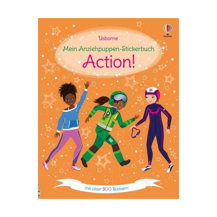 USBORNE PUBLISHING Livres autocollants Mein Anziehpuppen-Stickerbuch: Action! 