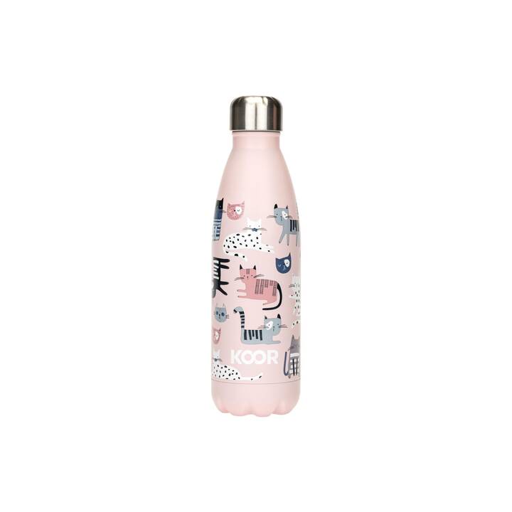 KOOR Thermo Trinkflasche Sweet Cats (0.5 l, Grau, Weiss, Rosa)