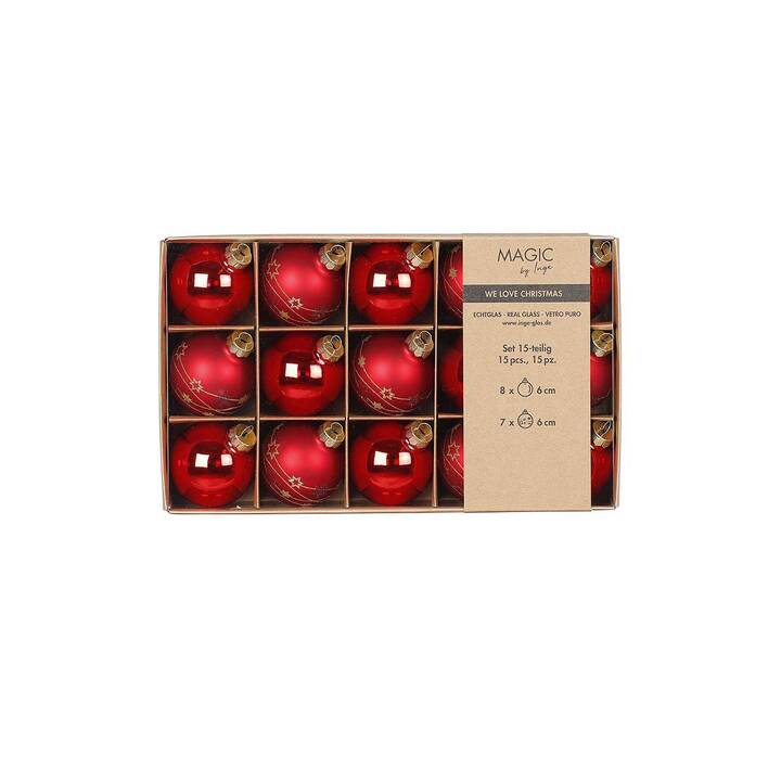 INGES CHRISTMAS DECOR Pallina di Natale (15 pezzo, Rosso)