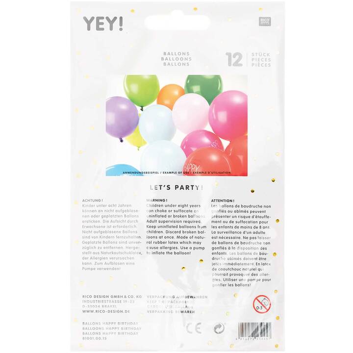 RICO DESIGN Palloncino Happy Birthday (300 mm, 12 pezzo)