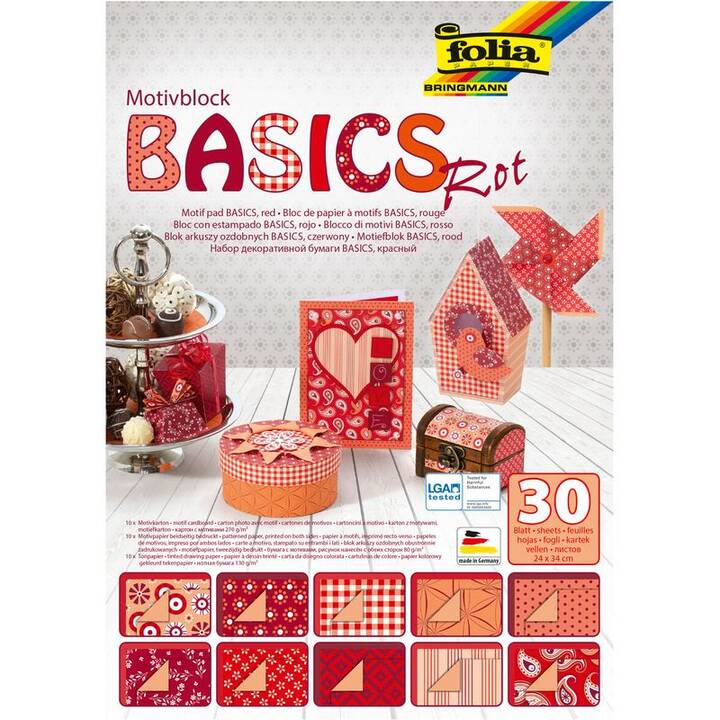 FOLIA Tonzeichenpapier Basics (Rot, 30 Blatt)