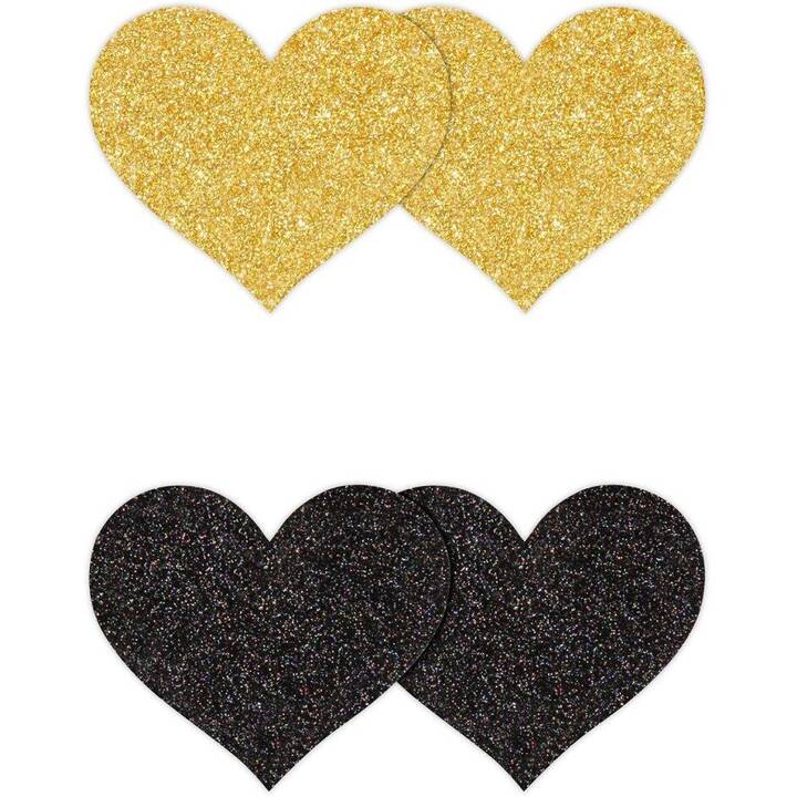 NS NOVELTIES Bondage Tape Pasties Glitter Hearts (Schwarz, Gold)