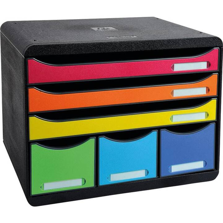 EXACOMPTA Boite à tiroirs de bureau (A4, 27 cm  x 35.5 cm  x 27.1 cm, Noir, Multicolore)