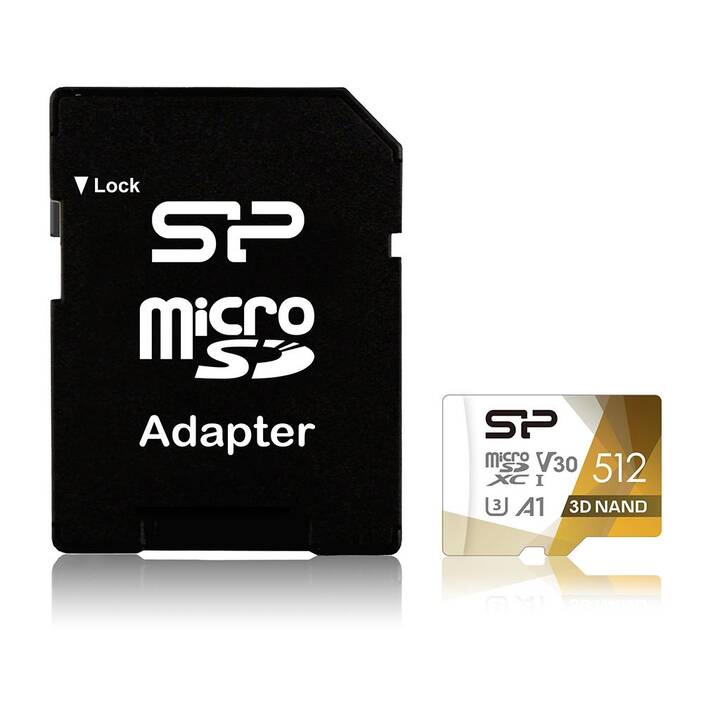 SILICON POWER MicroSDXC Superior Pro (Video Class 30, Class 10, UHS-I Class 3, A1, 512 GB, 100 MB/s)