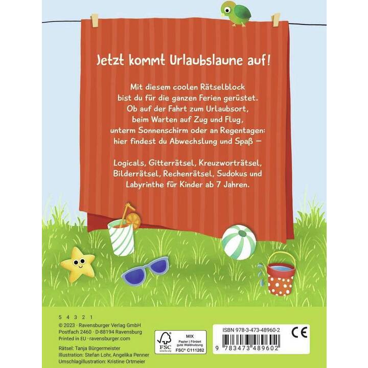 Ravensburger Mein kunterbunter Ferien-Rätselblock - Rätselspass im Urlaub, auf Reisen oder Zuhause - Ferien Unterhaltung für Kinder von 7 bis 9 Jahren