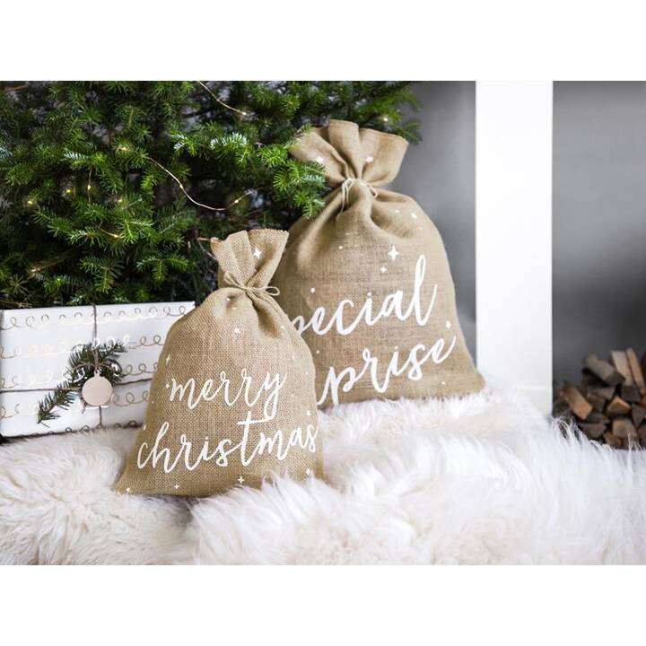 PARTYDECO Sachet cadeau (Beige, Nature, Blanc, Texte et lettres)