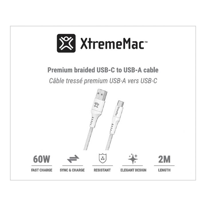 XTREMEMAC Stromkabel Premium (Weiss, 2 m, USB C, USB Typ-A)