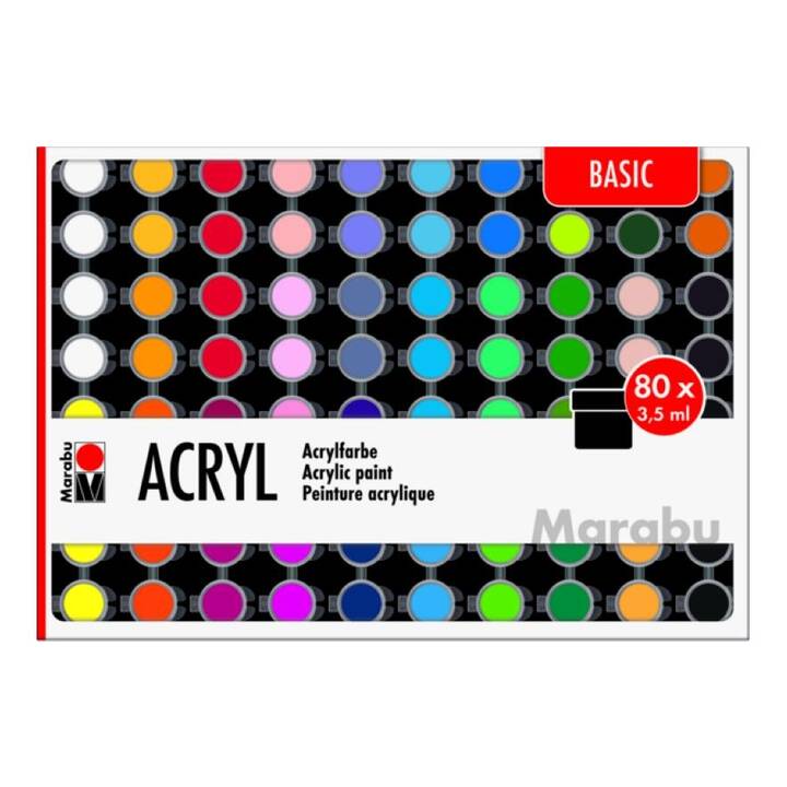 MARABU Acrylfarbe Basic Set (80 x 3.5 ml, Violett, Beige, Braun, Flieder, Blau, Weiss, Rosa, Mehrfarbig, Gelb, Orange, Schwarz, Grün, Rot, Pink)