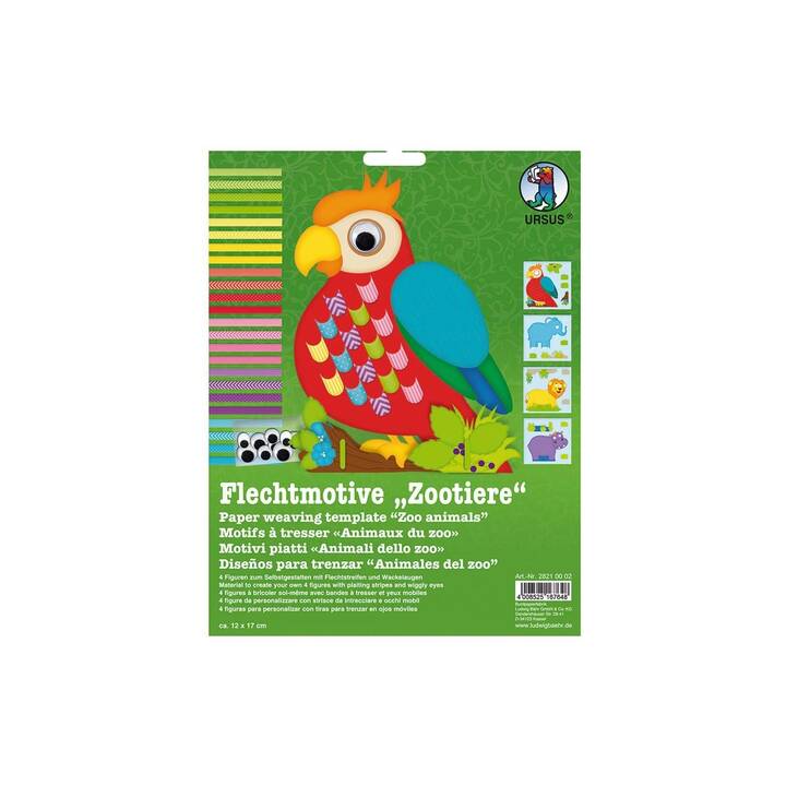 URSUS Fogli di carta per intreccio Zoo (Multicolore, 4 pezzo)