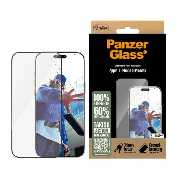 PANZERGLASS Displayschutzfolie Ultra-Wide Fit (iPhone 16 Pro Max, 1 Stück)