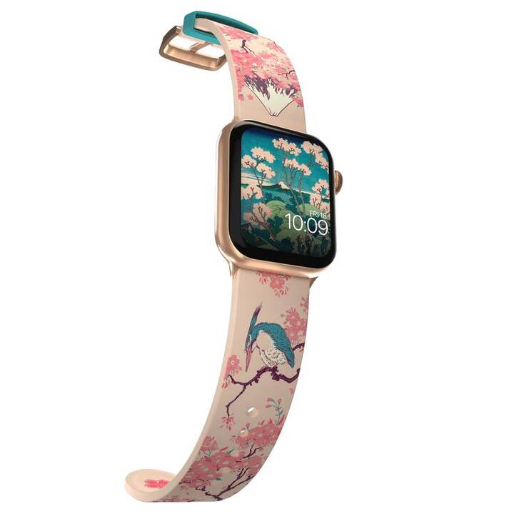MOBY FOX Hokusai Cherry Blossom Armband (Apple Watch Ultra / Series 7 / Series 2 / Series 5 / Series 8 / SE / Series 1 / Series 3 / Series 6 / Series 4, Türkis, Rosa)