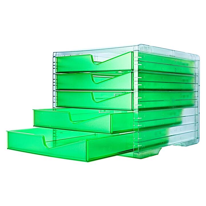 STYRO Büroschubladenbox NEONline (C4, 27 cm  x 34 cm  x 25.5 cm, Transparent, Grün)