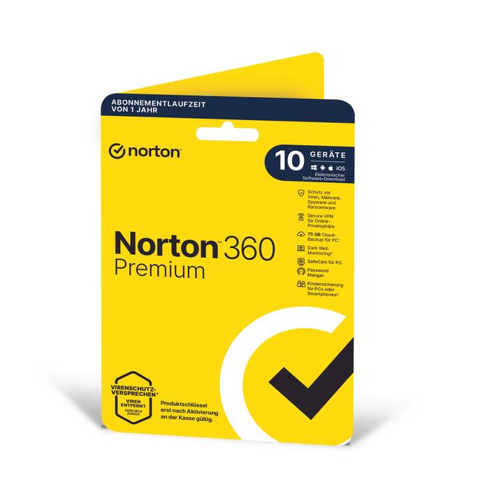 NORTON 360 Premium (Jahreslizenz, 10x, 1 Jahr, Deutsch)