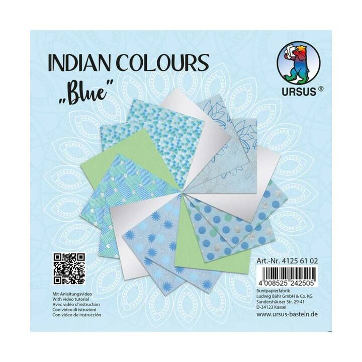 URSUS Papier fait main Indian Colors (Bleu, 15 pièce)