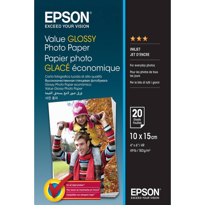 EPSON Glossy Fotopapier (20 Blatt, 100 x 150 mm, 183 g/m2)
