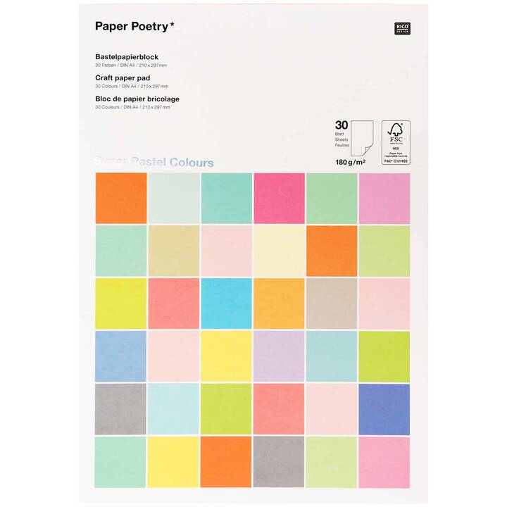RICO DESIGN Carta speciale Super Pastel Colours (Multicolore, A4, 30 pezzo)