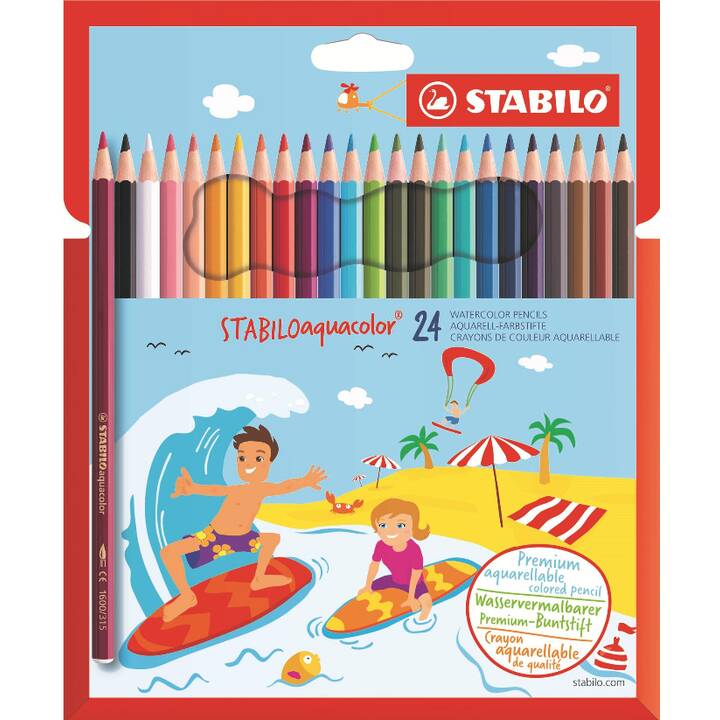 STABILO Aquarellfarbstift Kids Design (Mehrfarbig, 24 Stück)