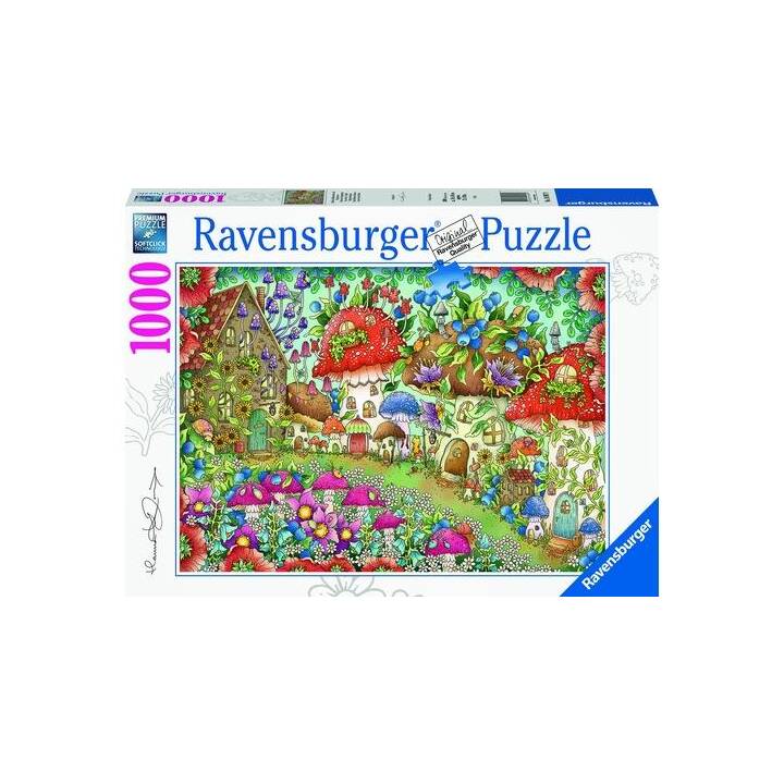 RAVENSBURGER Niedliche Pilzhäuschen in der Blumenwiese Puzzle (1000 pezzo)
