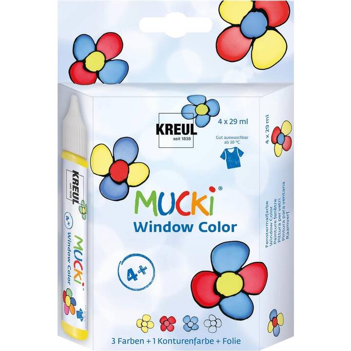 C. KREUL Fensterfarbe Set (4 x 29 ml, Gelb, Dunkelblau, Schwarz, Blau, Rot)