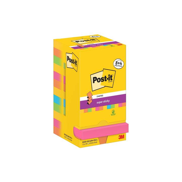 POST-IT Notes autocollantes Super Sticky Z-Notes Carnival (12 x 90 feuille, Multicolore)