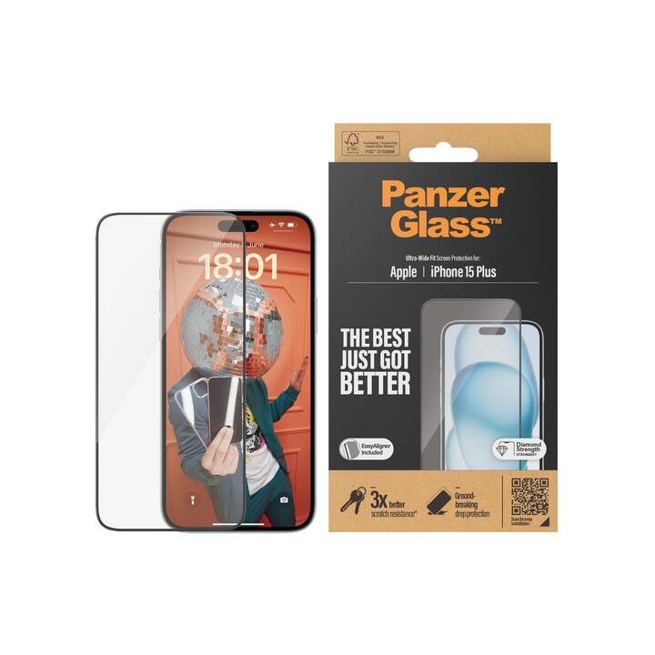 PANZERGLASS Verre de protection d'écran (iPhone 15 Plus, 1 pièce)