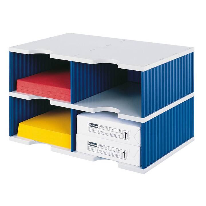 STYRO Büroschubladenbox Duo Jumbo (C4, 48.5 cm  x 33.1 cm  x 15.3 cm, Grau, Blau)