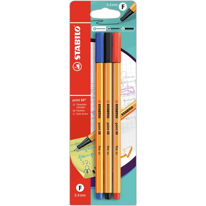 STABILO Point 88 Penna a fibra (Multicolore, 3 pezzo)