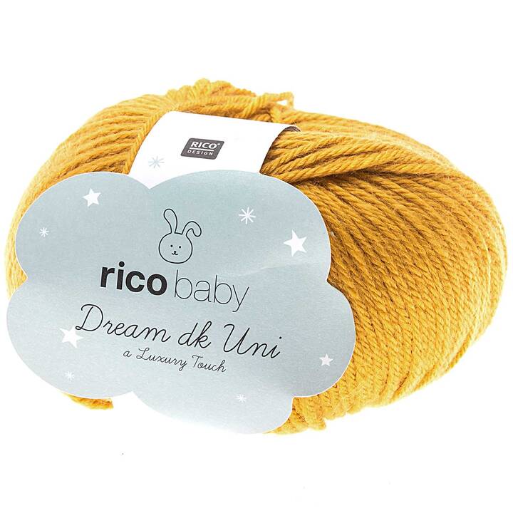 RICO DESIGN Laine Baby Dream dk Uni - A Luxury Touch (50 g, Jaune, Orange, Jaune moutarde)